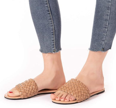 Nude Braided Open Toe Flat Sandals