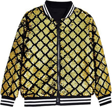 Load image into Gallery viewer, Men&#39;s Sequin Gold Varsity Diamond Long Sleeve Jacket