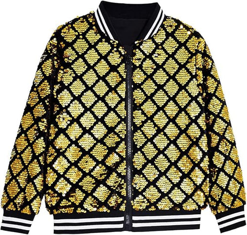 Men's Sequin Gold Varsity Diamond Long Sleeve Jacket