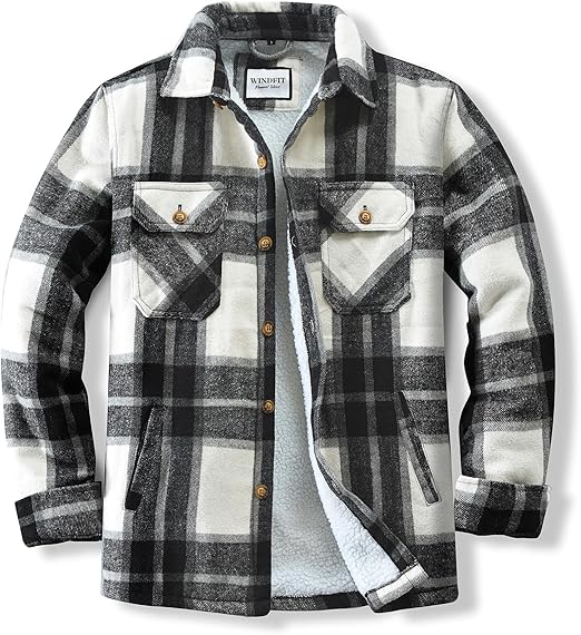 Men's Plaid Flannel Black Line Long Sleeve Shacket