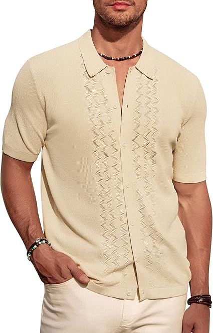 Men's Knit Breathable Short Sleeve Apricot Shirt