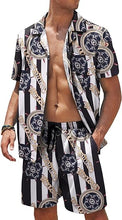 Load image into Gallery viewer, Men&#39;s Black/White Print Summer Button Up Shorts &amp; Shirt Set