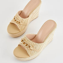 Load image into Gallery viewer, Platform Chain Black Open Toe Espadrille Wedge Sandals