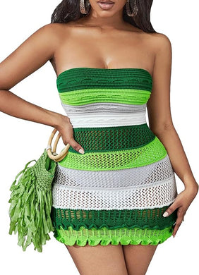 Strapless Knit Green Crochet Sweater Dress