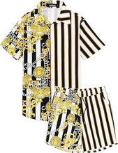 Load image into Gallery viewer, Men&#39;s Luxury Printed Gold/White Striped Shirt &amp; Shorts Set