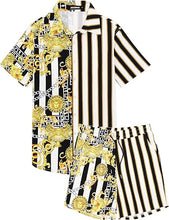 Load image into Gallery viewer, Men&#39;s Luxury Printed Gold/Black Floral Shirt &amp; Shorts Set