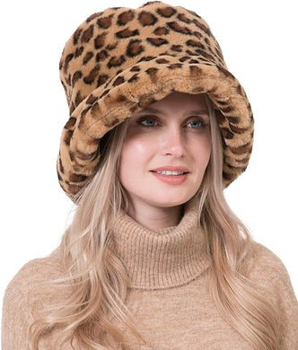 Oxford Chic Faux Fur Leopard Winter Bucket Hat
