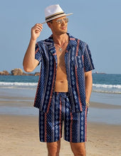 Load image into Gallery viewer, Men&#39;s Black/White Print Summer Button Up Shorts &amp; Shirt Set