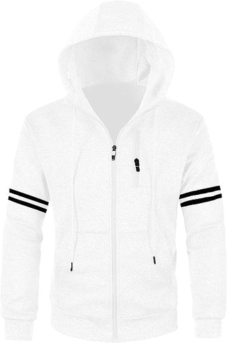 Men's Striped White Soft Fleece Sweatshirt Hoodie