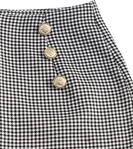 Black & White Houndstooth Gold Button High Waist Shorts