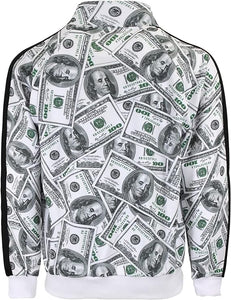 Men's Money Print Long Sleeve Full Zip Hoodie Jogging Sweatsuit/Tracksuit