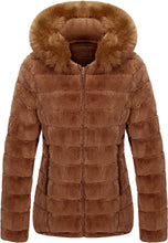 Load image into Gallery viewer, Faux Fur Collar Pink Reversible Hooded Puffer Coat