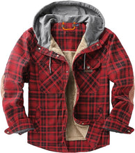 Load image into Gallery viewer, Men&#39;s Sherpa Red Lined Zip Up Hooded Long Sleeve Jacket