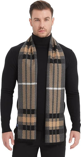 Men's Luxury Camel Grey Cashmere Feel Scarf