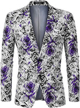 Load image into Gallery viewer, Luxury White Floral Slim Fit Tuxedo Men&#39;s Blazer