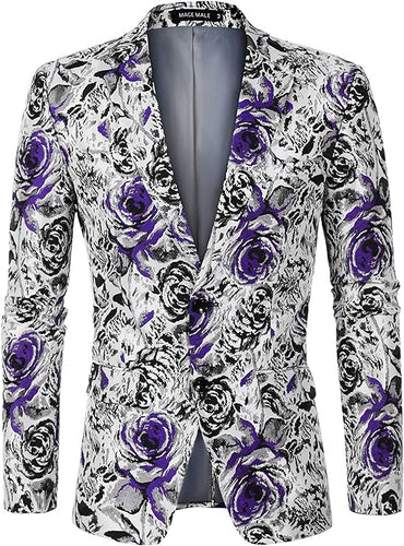 Luxury White Floral Slim Fit Tuxedo Men's Blazer