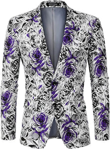 Luxury Fuchsia Pink/Black Floral Slim Fit Tuxedo Men's Blazer