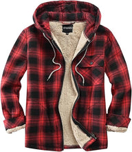 Load image into Gallery viewer, Men&#39;s Hooded Plaid Army Green Flannel Jacket