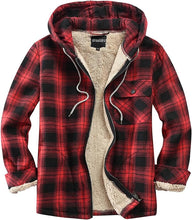 Load image into Gallery viewer, Men&#39;s Sherpa Black &amp; Yellow Plaid Hooded Long Sleeve Jacket