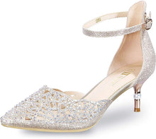 Load image into Gallery viewer, Rose Gold Glitter Candice Close Toe Stiletto Ankle Strap Heels