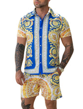 Load image into Gallery viewer, Casual Men&#39;s Blue Vacation Style Shirt &amp; Shorts Set