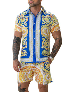 Casual Men's Blue Vacation Style Shirt & Shorts Set