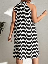 Load image into Gallery viewer, Plus Size Navy Stripe Printed Halter Sleeveless Mini Dress
