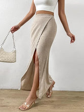 Load image into Gallery viewer, High Waist Knit Ribbed Khaki Wrap Maxi Skirt