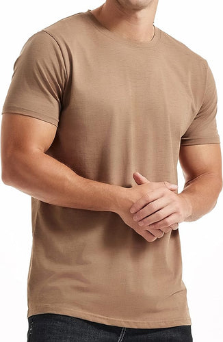 Men's Casual Khaki Crew Neck Short Sleeve T-Shirt