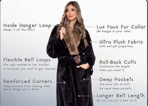 Luxury Black Faux Fur Shawl Collar Long Women's Robe