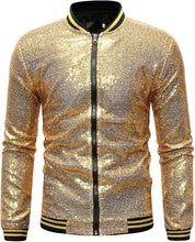 Load image into Gallery viewer, Men&#39;s Glitter Sequin Zip Up Blue Bomber Jacket