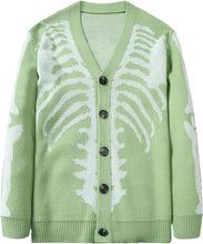 Load image into Gallery viewer, Men&#39;s Beige Skeleton Print Knit Button Cardigan Sweater