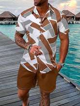 Load image into Gallery viewer, Men&#39;s Orange/Black Geometric Short Sleeve Shirt &amp; Shorts Set