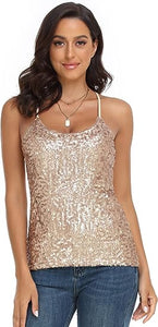 Crushed Glitter Gold Sequin Sleeveless Top