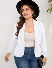 Load image into Gallery viewer, Plus Size Sage Green Ruched Sleeve Long Sleeve Blazer Jacket