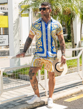 Load image into Gallery viewer, Casual Men&#39;s Blue Vacation Style Shirt &amp; Shorts Set