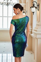 Load image into Gallery viewer, Sparkly One Shoulder Green Sequin Dress