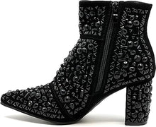 Load image into Gallery viewer, Rhinestone Studded Sequin Black Glitter Ankle Boots