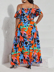 Plus Size Black Floral Cut Out Shoulder Maxi Dress