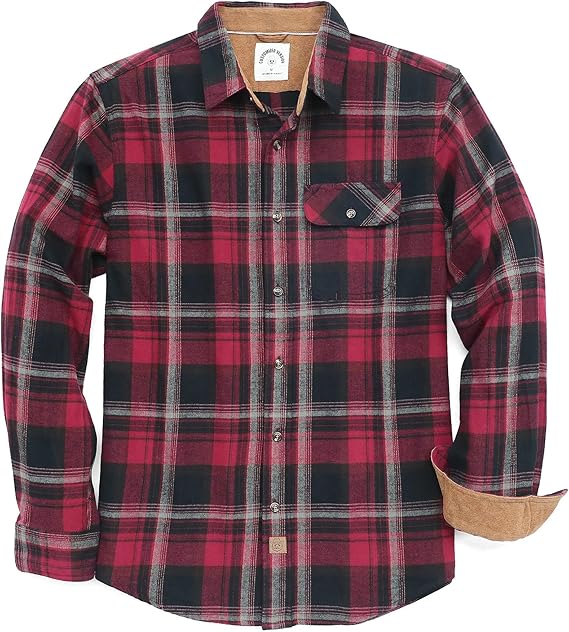 Men's Brushed Cotton Long Sleeve Burgundy-Black Flannel Shirt