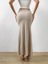 Load image into Gallery viewer, High Waist Knit Ribbed Khaki Wrap Maxi Skirt