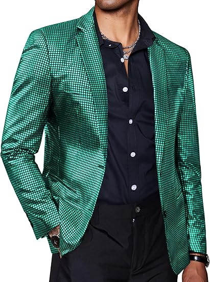 Men's Chic Patterned Green Metallic Blazer