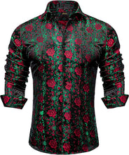 Load image into Gallery viewer, Men&#39;s Luxury Red &amp; Green Floral Long Sleeve Shirt