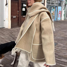 Load image into Gallery viewer, Trendy Wool Light Grey Embroidered Scarf Style Trench Coat Jacket