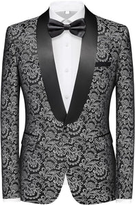 Men's Black/Purple Tuxedo Shawl Collar Paisely 3pc Formal Suit