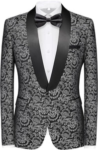 Men's Black/Red Tuxedo Shawl Collar Paisely 3pc Formal Suit
