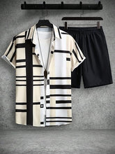 Load image into Gallery viewer, Men&#39;s Orange/Black Geometric Short Sleeve Shirt &amp; Shorts Set