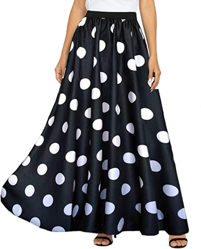 Black Polka Dot Striped Silhouette Maxi Skirt