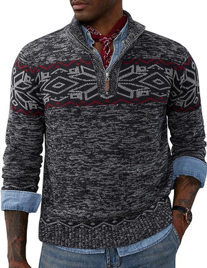 Men's Quarter Zip Charcoal Grey Long Sleeve Cable Knit Sweater