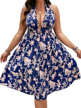 Load image into Gallery viewer, Plus Size White Floral Halter Midi Dress